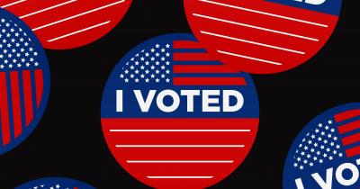 I voted stickers in black, red, and blue