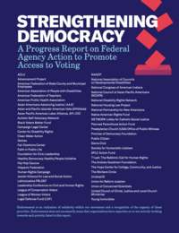 Cover of Strengthening Democracy: A Progress Report on Federal Agency Action to Promote Access to Voting