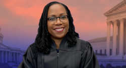 Judge Ketanji Brown Jackson with the White House and US Supreme Court in the background