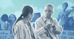 Two individuals shaking hands 