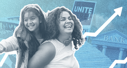 A woman carrying a child on her back