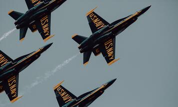 US Navy military airplanes in formation