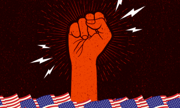 Fist up with lightning bolts and American flags