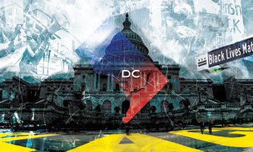 The capital with protest imagery and the black lives matter street