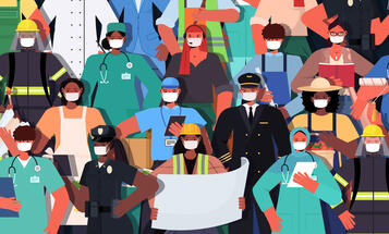 Illustration of mix race people of different occupations standing together