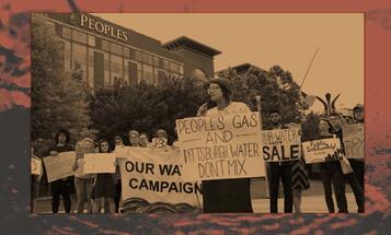 Our water campaign action with people holding signs