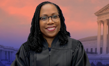 Judge Ketanji Brown Jackson with the White House and US Supreme Court in the background