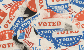 Collage of 'I Voted' stickers