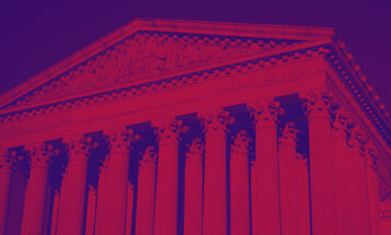 High contract red and purple image of the Supreme Court