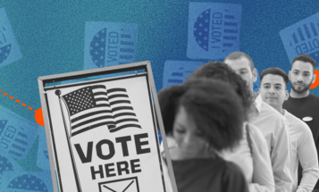 A line of people waiting to vote