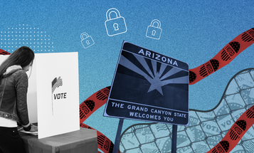 Woman voting at voting booth 