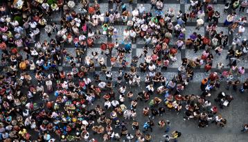 Crowd on public square photographed from above
