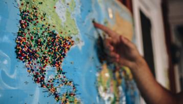 Map with pins North America