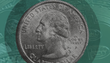 Quarter coin on blue background