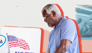 Man standing at voting booth