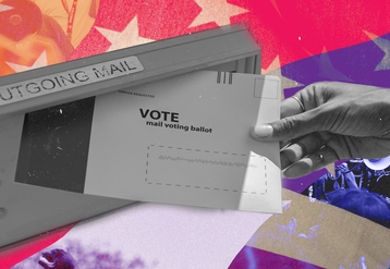 Black hand casting a ballot into a mailbox