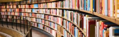 Library with curved shelves