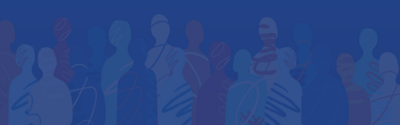 Faint outline of people on dark blue background