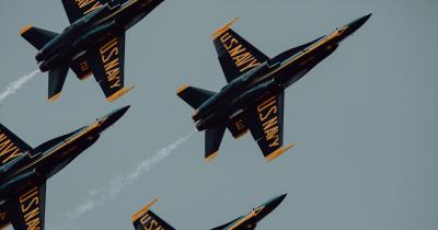 US Navy military airplanes in formation