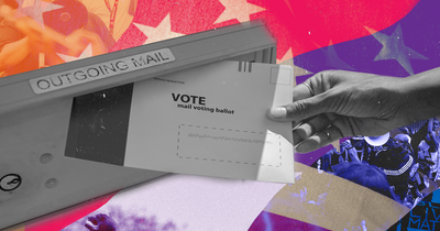 Black hand casting a ballot into a mailbox