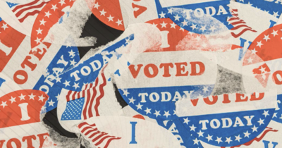 Collage of 'I Voted' stickers