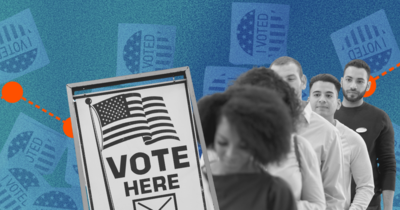 A line of people waiting to vote