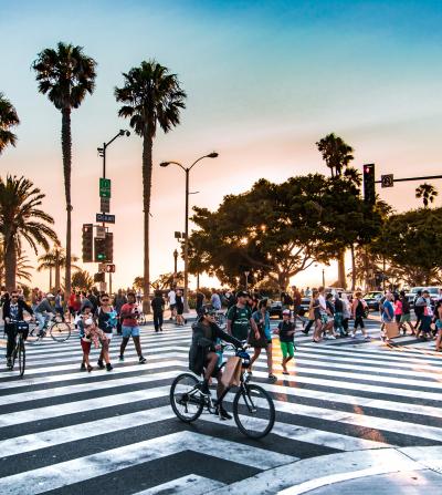 Busy California Boardwalk and Crosswalk