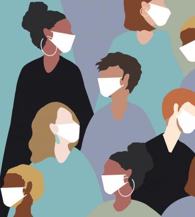 Diverse group of people wearing masks