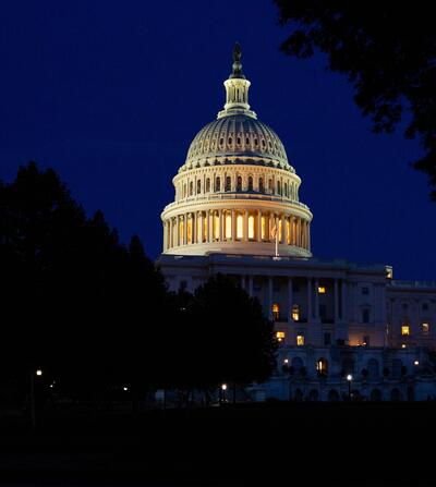 The US Capitol Building at night