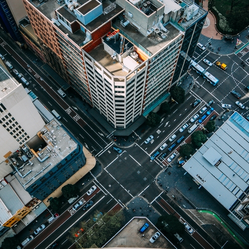 City intersection from overhead