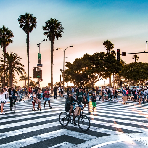 Busy California Boardwalk and Crosswalk