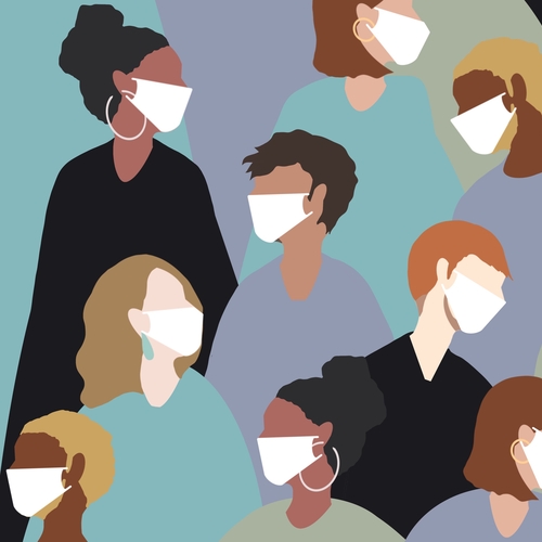 Diverse group of people wearing masks