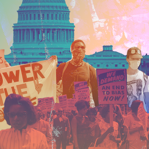 People marching on Washington with protest signs [Main IDA image] 