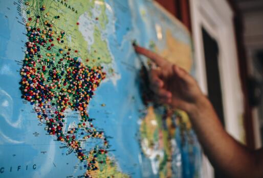 Map with pins North America