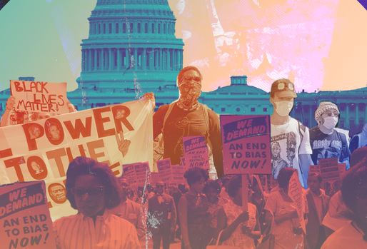 People marching on Washington with protest signs [Main IDA image] 