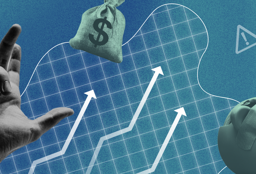 Illustration of a hand reaching towards a piggy bank and a money bag, with icons of a house and arrows on a graph, symbolizing financial growth.