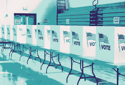 Row of  empty voting booths in a school gym