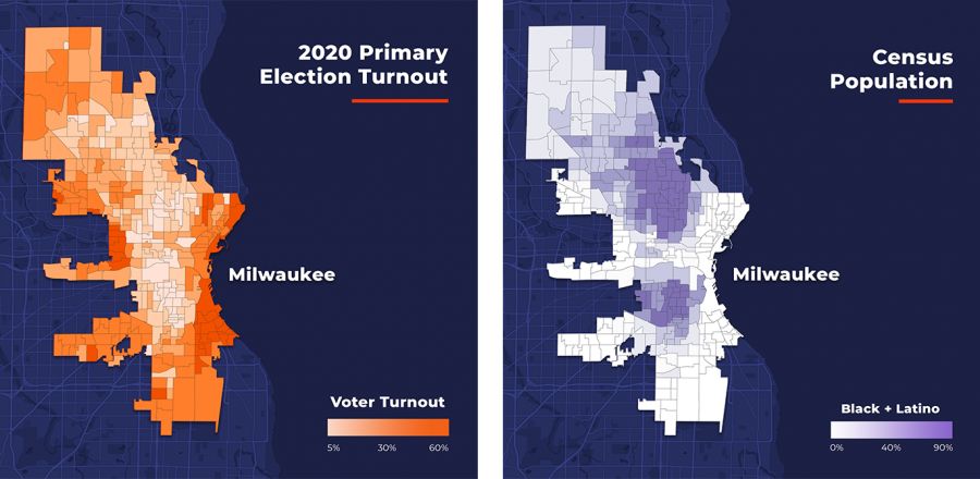 2020 Primary Election Turnout & Census Population in Milwaukee