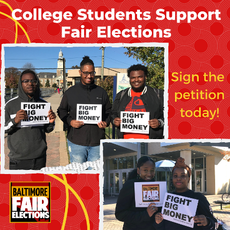 College Students Holding Signs in Support of Baltimore Fair Elections